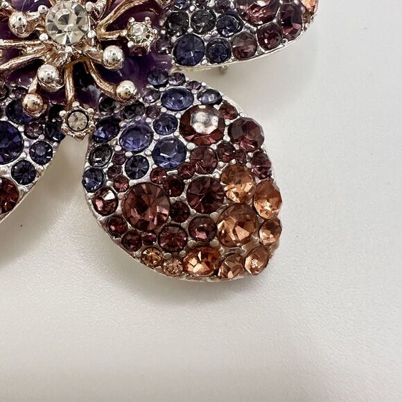 Anne Klein Brooch Flower Rhinestone Silver Tone Pin Festive Party Career - Picture 9 of 13